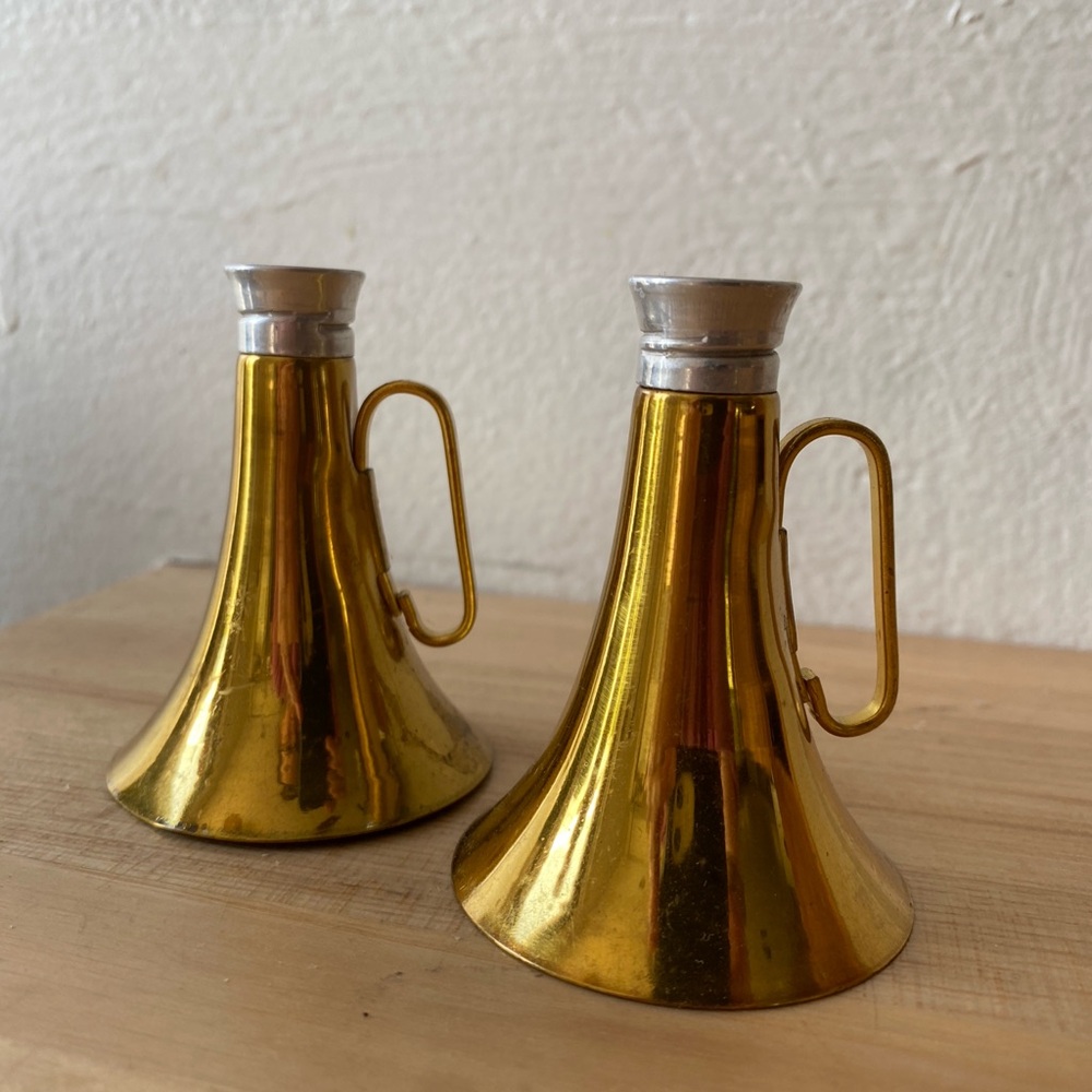 Vintage Brass Horn Salt & Pepper shakers